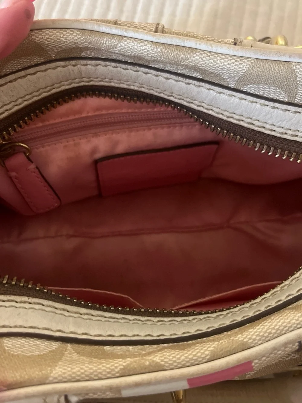 Coach Beige/Chalk Signature Satchel with Gold Hardware